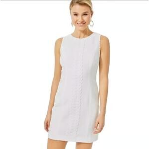 NEW Lilly Pulitzer Size 12 MILA Stretch Shift Dress White Turtle Pucker Jacquard